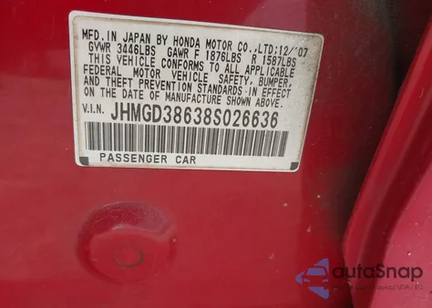 2008 Honda Fit Sport из США, поврежденный, VIN JHMGD38638S026636